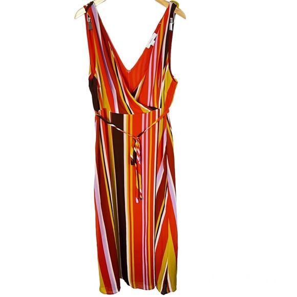 Forever21 Retro Striped Double V neck Candy-cane Stripe Maxi Dress Size 2X NEW - Picture 2 of 12
